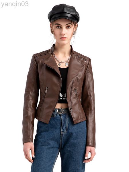 Giacca PU da donna Moda primavera Fascia legata Motocicletta Sexy Cool Girl Streetwear Top Slim Short Versatile Trench in pelle L220801