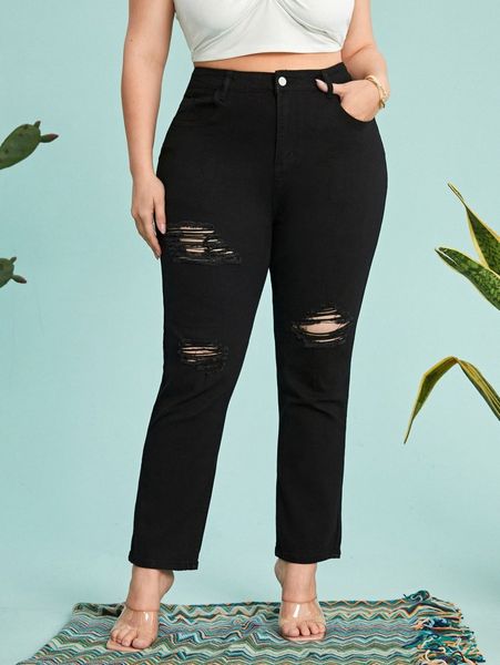 

plus high waist ripped jeans r5zg#, Blue