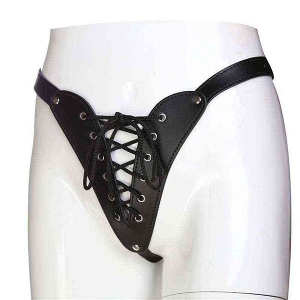 Nero Ecopelle Lace Up Cavallo aperto Tanga Imbracatura per il corpo G-String Mutandine Perizoma Intimo Lingerie Hot Pants Fetish Wear W220324