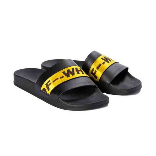 

offs men's women's fashion sandals luxury letter ribbon printing slippers couples beach men outside home slipper female classic br, Black