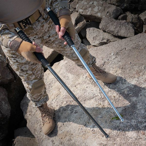 

solid edc designers stick telescopic roll legal vehicle mounted self defense extended throw whip xv49, Silver