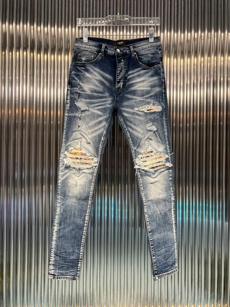 

ss22 mens jeans skinny slim fit washed coating material luxury denim elastic motorcycle men ca5227 r sz29-40, Blue