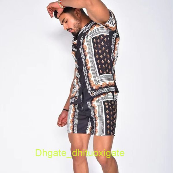 

mens luxury fashion tracksuit hawaiian sets t-shirts printing summer men swim short sleeve button shirts beach shorts streetwear casual shir, Gray