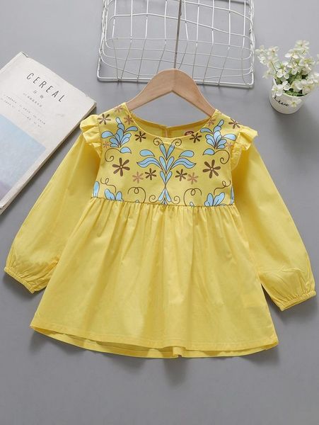 

toddler girls floral print keyhole back ruffle trim blouse she, White;black
