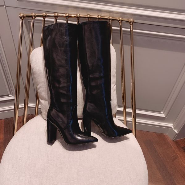 

style women high heel knee boots fashion highs heels 10.5 ankle boot r ladies genuine leather square toe shoes, Black