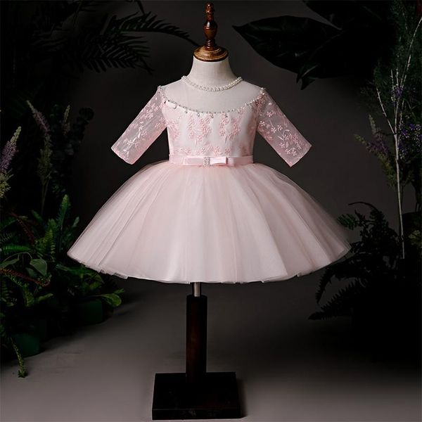 Abiti da ragazza Pizzo rosa 1 anno Compleanno Bambina da battesimo Vestito a maniche lunghe Costumi natalizi Nati Principessa per bambini Abiti da battesimo