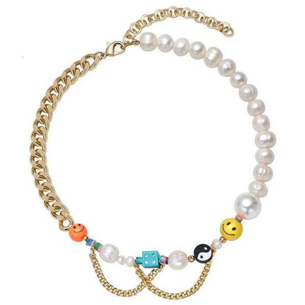 

necklace fashion product happy go lucky smiling face chooker y2k yin yang rainbow creative cuba245w, Silver