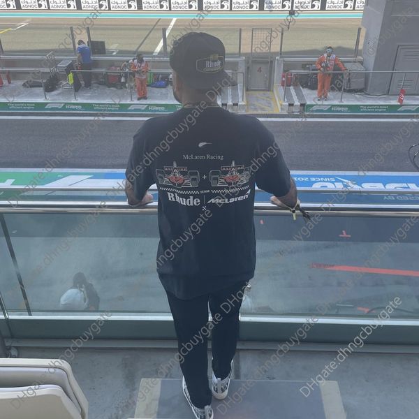 

shirt designer t american fashion brand rhude co branded formula racing print short sleeve high street loose hip hop t-shirt men t shirt, White;black