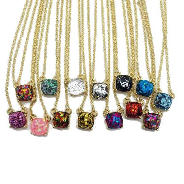 Einfache neue Glitzer-Quadrat-Anhänger niedlich mehr Farben elegante Halskette süße Mädchen-Mode-Halskette
