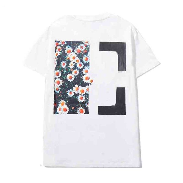 

off men's t-shirts 2022 fashion brand daisy print short t-shirt men and women's ow european loose large base shirt half sleeve, White;black