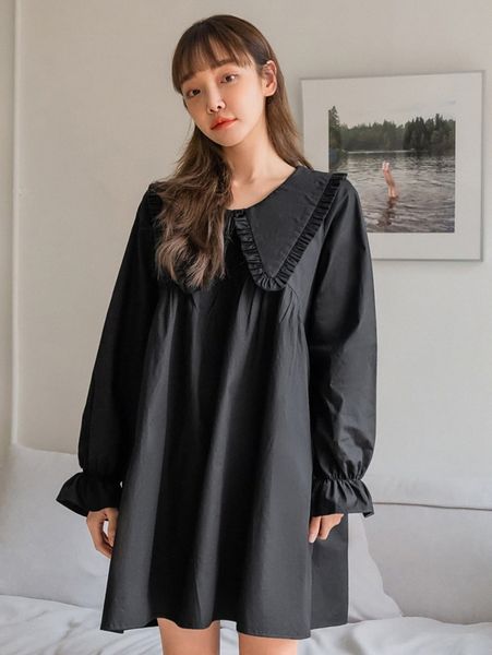 

dazy statement collar flounce sleeve dress w6x6#, Black;gray