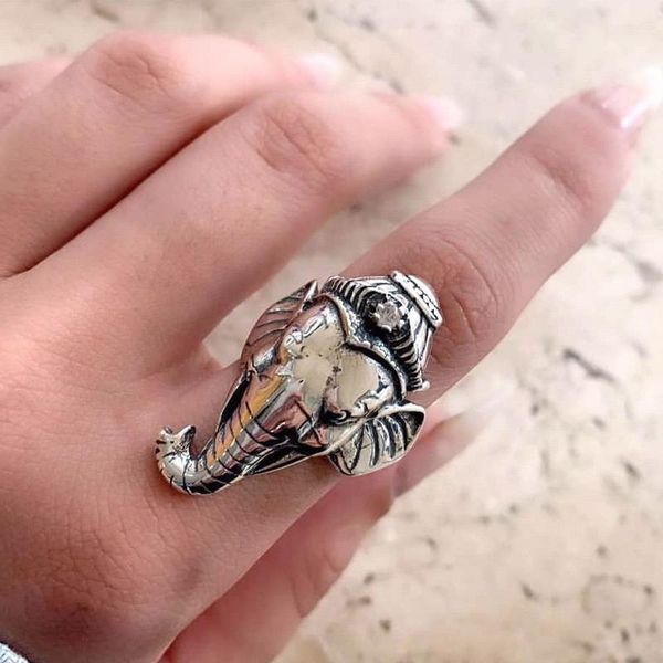 

cluster rings unique ancient silver color elephant joint for women men exquisite alloy metal geometric bohemian jewelry 17631, Golden;silver