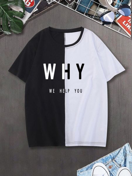 

extended sizes men two tone slogan graphic tee x88u#, White;black