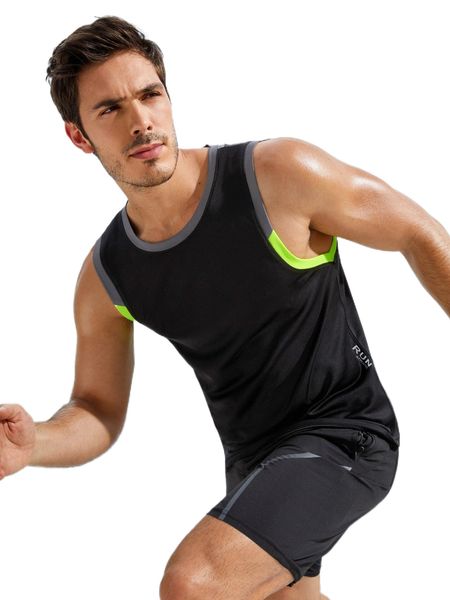 

men letter graphic contrast trim sports tank b0di#, White;black