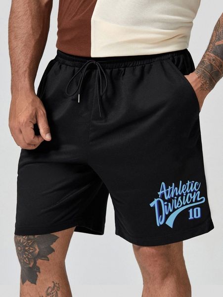 

extended sizes men letter graphic drawstring waist track shorts e3j3#, White;black