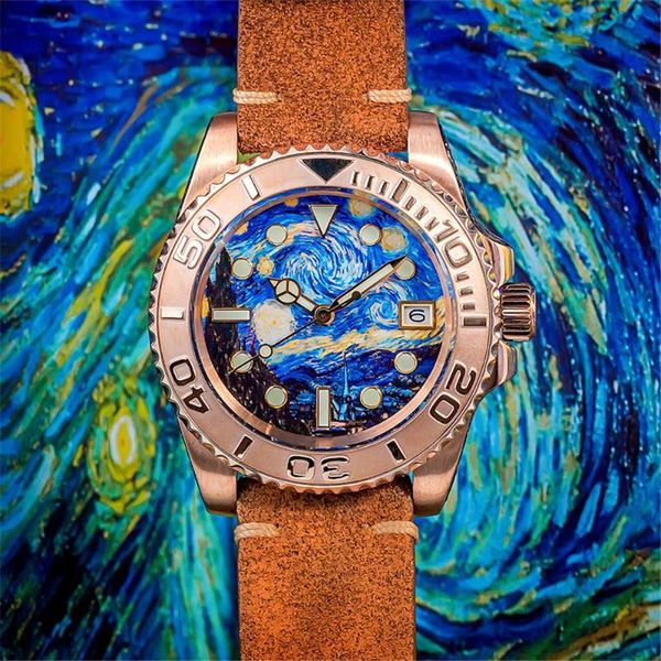 

wristwatches shirryu men's bronze diver watch luminous dial pattern nh35a leather strap automatic luxury retro mechanical watches men 2, Slivery;brown