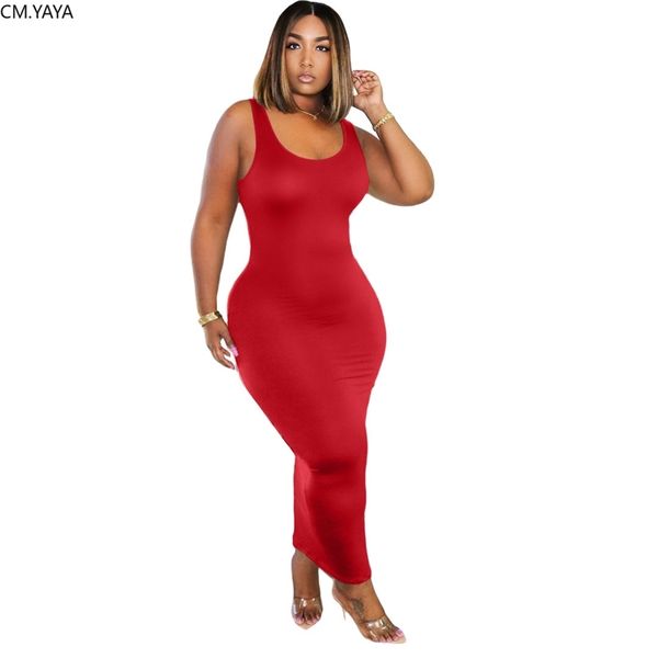 

cm.yaya women solid color sleeveless bodycon midi maxi tank dress classic fashion bandage long dresses 6 colors 220516, Black;gray