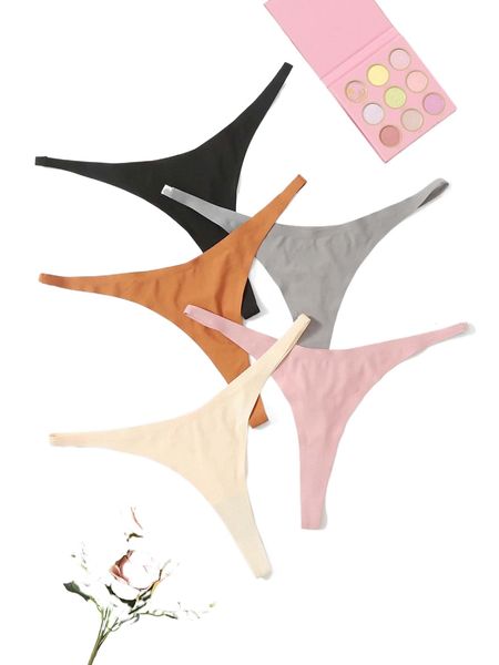 

plus 5pack plain mid rise thong i6eb#, Black;white