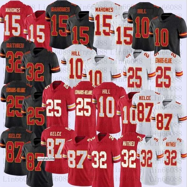 

2024 men football 15 patrick mahomes 25 clyde edwards-helaire 87 travis kelce 10 tyreek hill 32 tyrann mathieu ''nfl''je, Black;red