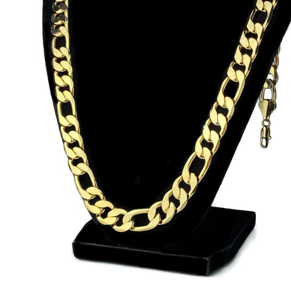

14k gold finish 10mm italian figaro link chain 24" mens necklace, Silver