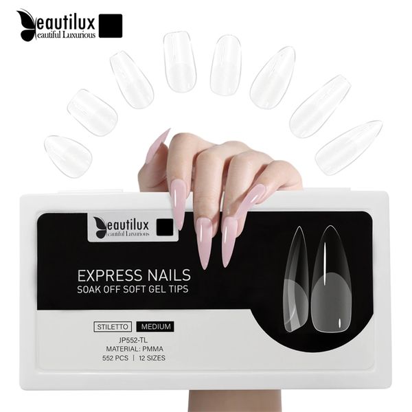 Beautilux Unghie finte 552 pezzi / scatola Stiletto Almond Square Bara French Fake Press On Soak Off Gel Nail Tips PMMA Capsula americana 220726