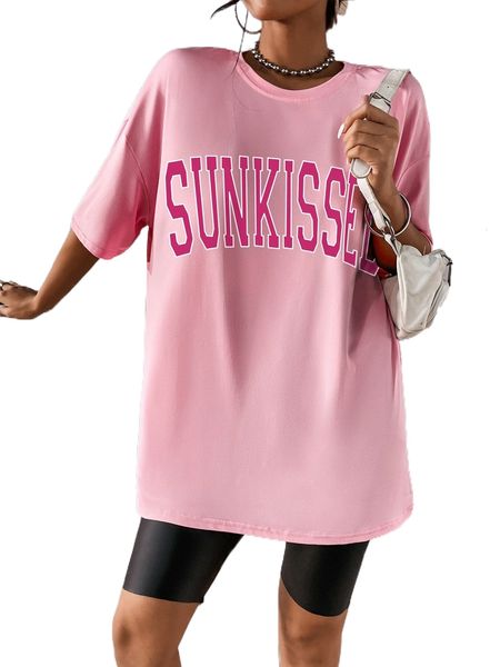 

letter print drop shoulder tee i5an#, White