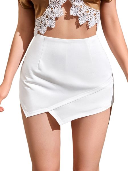 

wrap asymmetrical hem skort e8px#, White;black