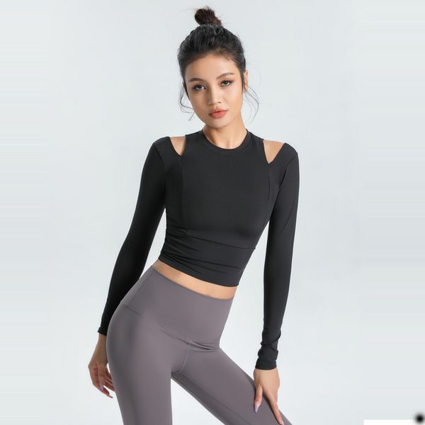 

sports lues women running fitness yoga short mesh stitching breathable long sleeve t-shirt tight elasticity workout exercise gym cloth