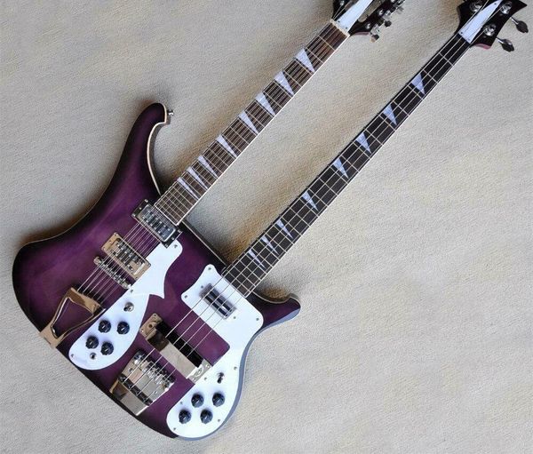 

12+4 strings custom purple body double neck electric bass guitar chrome hardware