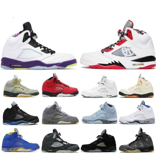 

new 5 v men basketball shoes 5s raging red stealth 2.0 fire what the white cement metallic flight, Black