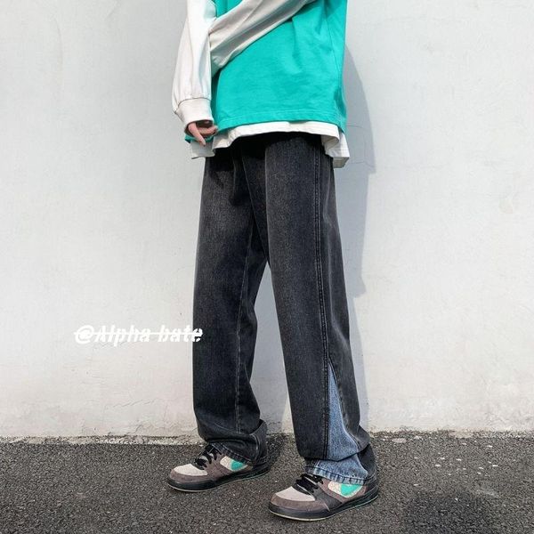 

men's jeans men's patchwork denim pants black/blue men spring summer streetwear hip hop baggy straight loose masculina trousers