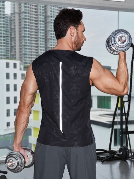 

men letter graphic contrast reflective tape sports tank t5aq#, White;black