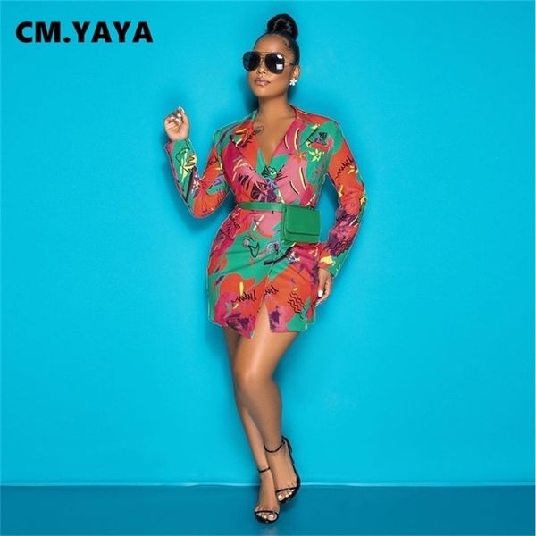 

cm.yaya women blazers print single breasted slim long blazer fashion office lady streetwear vintage coats casualwear autumn 220516, White;black