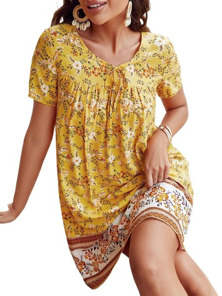 

floral print tie front dress u9gf#, Black;gray