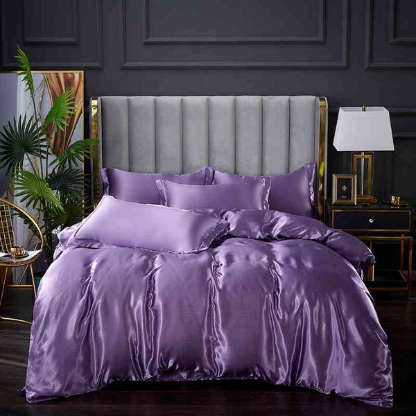 Set copripiumino Queen Purple Plain Dyed Bedding Pla Cool Fiber Quilt Fundas De Edredn King Satin Polyester Bed