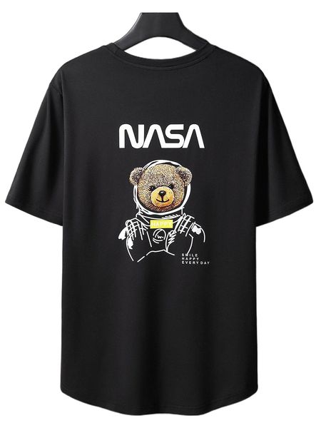 

men bear & slogan graphic tee w90g#, White;black