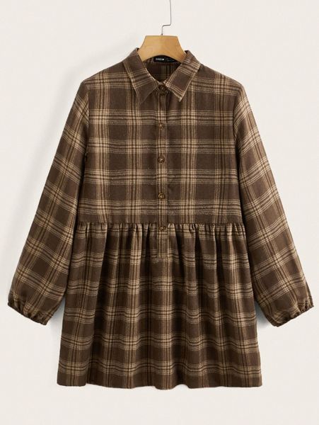 

plaid print smock dress g6sq#, Black;gray