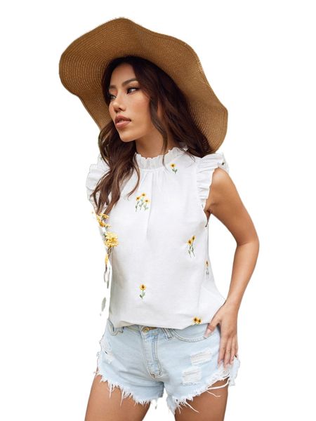 

mock neck sunflower embroidery r4kw#, White