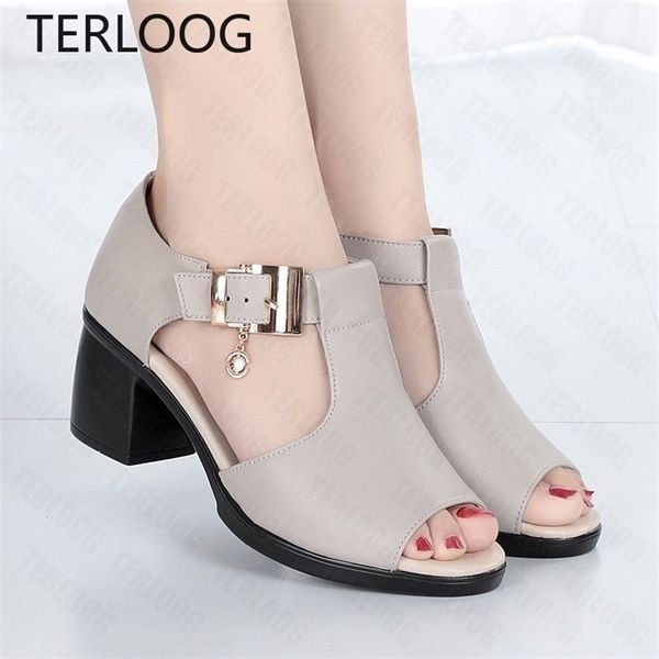 

women sandals summer med heels peep toe shoes slippers fashion desiger pu leather casual wedding pumps shoe woman 220315, Black