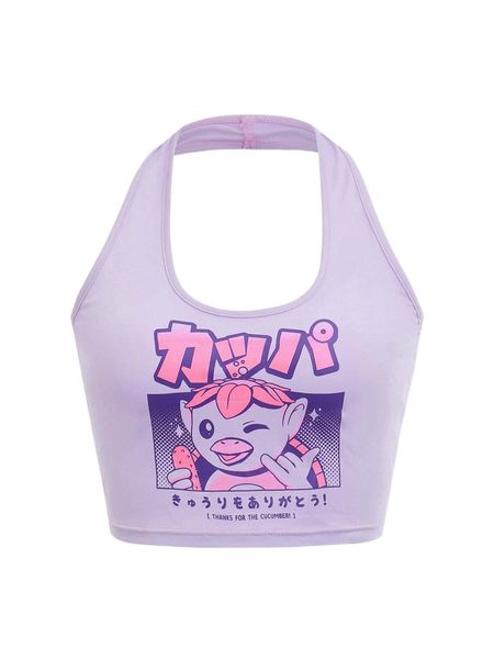 

romwe x ilustrata cartoon graphic halter w03a#, White