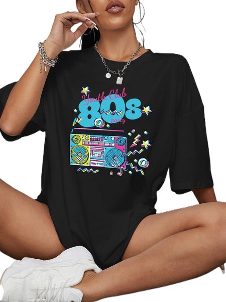 

speaker and letter graphic drop shoulder oversized tee g4fn#, White