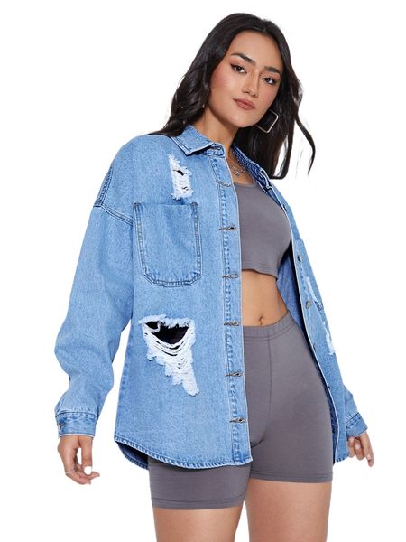 

ripped drop shoulder denim coat c5vi#, Black;brown