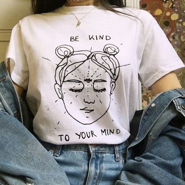 

be kind to your mind funny shirts mind graphic t shirt summer short sleeve aesthetic grunge tees women tee clothing 220506, White