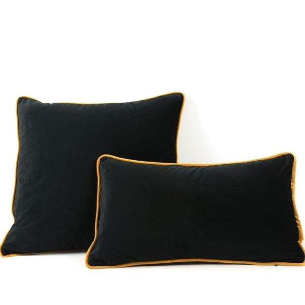 Marrom amarelo borda de veludo preto almofada de almofada de capa de cofre/sofá-travesseiro de travesseiro sem decoração de casa sem preenchimento 210401