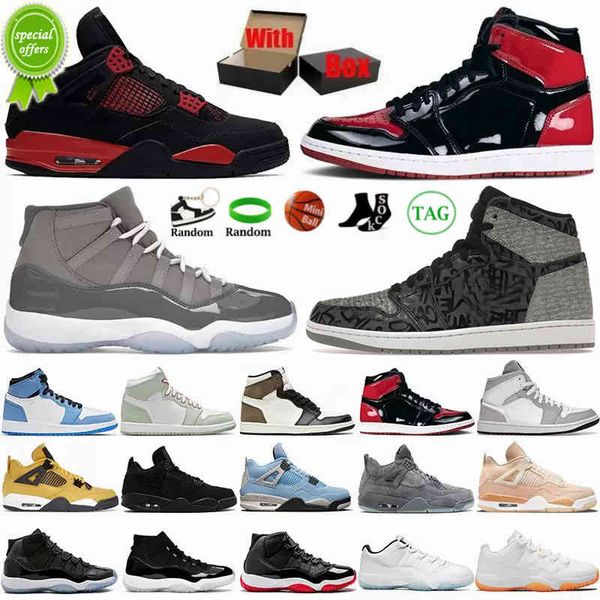 

2022 mens basketball shoes jumpman 1 1s high og patent bred rebellionaire university blue mocha red thunder 4 4s black cat 11 11s cool grey