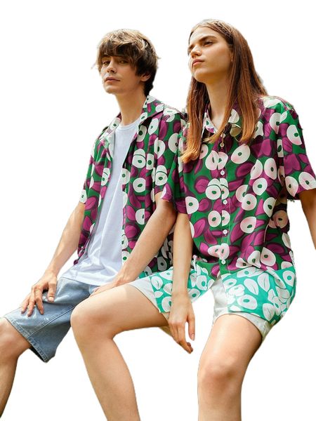 

romwe 1pc allover print shirt j6sh#, White;black