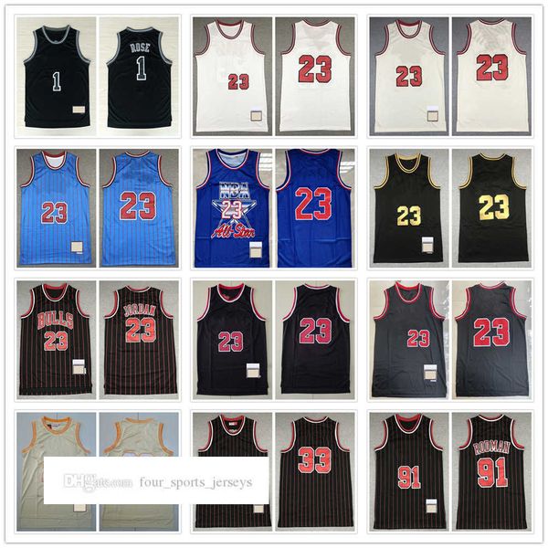 

retro mitchell and ness basketball jerseys derrick rose scottie pippen dennis rodman 95-96 97-98 jersey size, Black;red