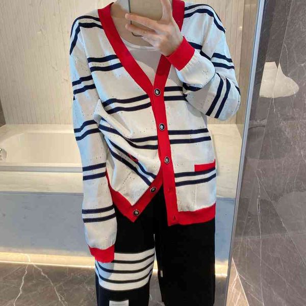 

women's hoodies sweatshirts summer g family striped pocket v-neck knitted jacket long sleeve contrast cardigan, Black