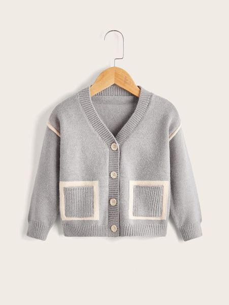 

toddler boys contrast panel pocket patched cardigan she, Blue