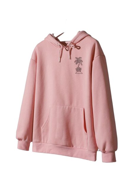 

x tacikworks drop shoulder drawstring detail tree print hoodie d9dj#, Black